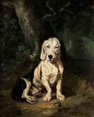 Constant Troyon, A seated Basset Hound, oil on canvas