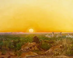 Urs Eggenschwyler, Leopards watching zebras, oil on canvas