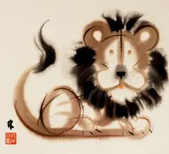 Han Meilin, Lion, Ink and color on paper, matted for framing