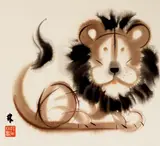 Han Meilin, Lion, Ink and color on paper, matted for framing
