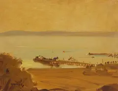 The Pier (Santa Barbara) by Clarence K. Hinkle, oil on canvas affixed to board, sold Dec 2022