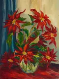 Poinsettias in a Vase by Eugenia 'Jean' Victoria Weir Martin, oil on canvas affixed to board, offered Dec 2022