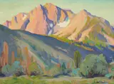 Christian von Schneidau, Sunrise on Mountain at June Lake, oil on canvasboard