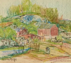 Charles Reiffel, Farm Scene, crayon and pencil on paper