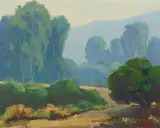 Charles Laverne Larzelere, Landscape in Blue and Green, oil on canvas affixed to board