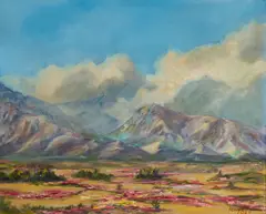 Harry Bell, Desert in Bloom, oil on canvas laid to board