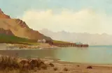 Edwin Deakin, Beach with Pier, oil on canvas