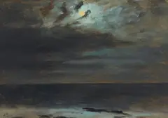 Lockwood de Forest, Moon Setting Over Pacific Shoals and Full Moon – Calm Sea (a group of two)