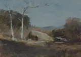 Lockwood de Forest, Nocturne with Large Rock and Nocturne from Santa Cruz Island (a group of two), first oil on board; and second oil on canvas