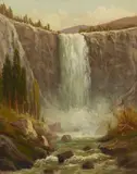 Thomas Hill, Western Waterfall, oil on canvas