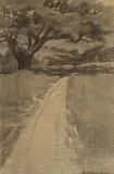 Mary DeNeale Morgan, Monterey Adobe and Landscape with Oak (a group of two), first pastel on paper, second charcoal on paper