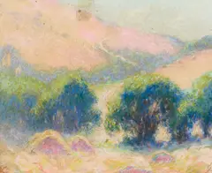 William Clapp, Small Haystacks, pastel on Masonite