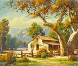 Old California Ranch (Adobe) by Paul Grimm, oil on canvasboard, offered Dec 2022