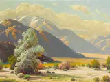 Smoke Tree Beneath San Jacinto, Palm Springs by Paul Grimm, oil on board, sold Dec 2022