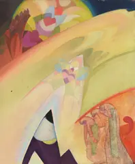 Maurice Del Mue, Three Figures in an Abstract Landscape, oil on canvas