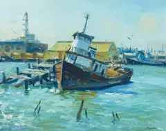 Robert Caples, Galveston Port, oil on canvas