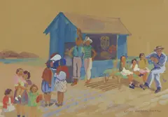 The Blue Fruit Stand by Elsie Palmer Payne, gouache on paper, sold Dec 2022