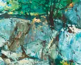 Sergei Bongart, Sunshine and Rocks and House (a group of two), first oil on canvas, second ink and wash on cream paper