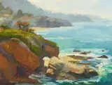 Jim Wodark, Cliffs and Coastal Scene, oil on canvas affixed to board