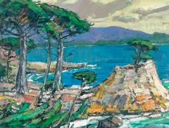 Karl Dempwolf, Lone Cypress, oil on canvasboard