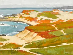 Randall Lake, Pickle Weed Patches, Point Pinos, Pacific Grove, oil on canvas affixed to board