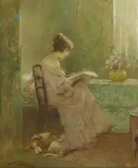 Woman Reading by her Companion by Joseph W. Gies, oil on canvas, offered Dec 2022