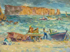 Waldo Park Midgley, Unloading the Catch, oil on canvas