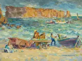 Waldo Park Midgley, Unloading the Catch, oil on canvas