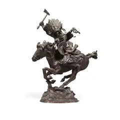 Plains Warrior by Buck McCain, bronze with brown patina, sold Dec 2022