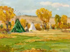 Bob Barlow, The Green Tipi, oil on canvasboard