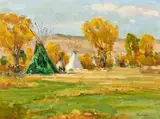 Bob Barlow, The Green Tipi, oil on canvasboard