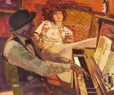 Neil Boyle, Piano Player and Seated Woman, oil on canvas