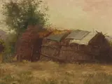Grace Hudson, Indian Dwelling with Basket, oil on canvas affixed to board
