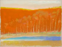Wolf Kahn, Study for Trees Against Red, 1992, pastel and silkscreen on paper