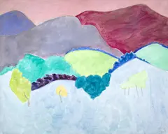 Hills and Fields by Sally Michel Avery, 1988, oil on canvas, sold Nov 2022