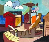 Joseph Lambert Cain, Sign of the Swordfish, oil on Masonite