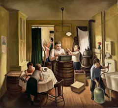 Daniel Celentano, Wine Making, oil on canvas