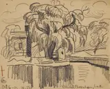 Oscar Florianus Bluemner, Canal Boontown, Lock, 1917, crayon and graphite on paper