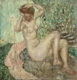 Frederick Carl Frieseke, The White Parasol (Study), circa 1909, oil on board