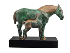 Herbert Haseltine, Percheron Mare: Messaline and Foal, circa 1922-24, parcel-gilt bronze with verdigris patina