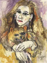 Philip Evergood, Woman with Dog, oil on gessoed Masonite