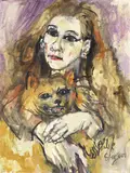 Philip Evergood, Woman with Dog, oil on gessoed Masonite