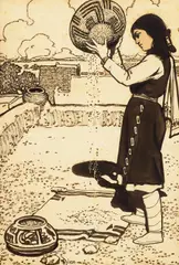 Sorting maize by Maynard Dixon, ink on paper, sold Nov 2022