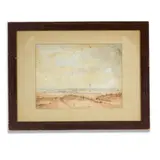19th Century American School, Western Fort, watercolor and graphite on paper heightened with white