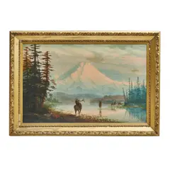 Charles R. Hall, Moose in a lake before Mount Rainier, oil on canvas