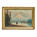 Charles R. Hall, Moose in a lake before Mount Rainier, oil on canvas