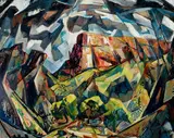 Harry Hutchinson Shaw, Cubist New Mexican landscape, oil on Masonite