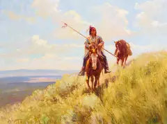 A Crow Warrior by Jim Norton, oil on canvas, offered Nov 2022