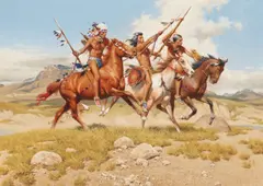 Returning Warriors by Frank McCarthy, oil on Masonite, sold Nov 2022