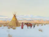 John Brent Jarvis, Tending Horses, watercolor and gouache on paper